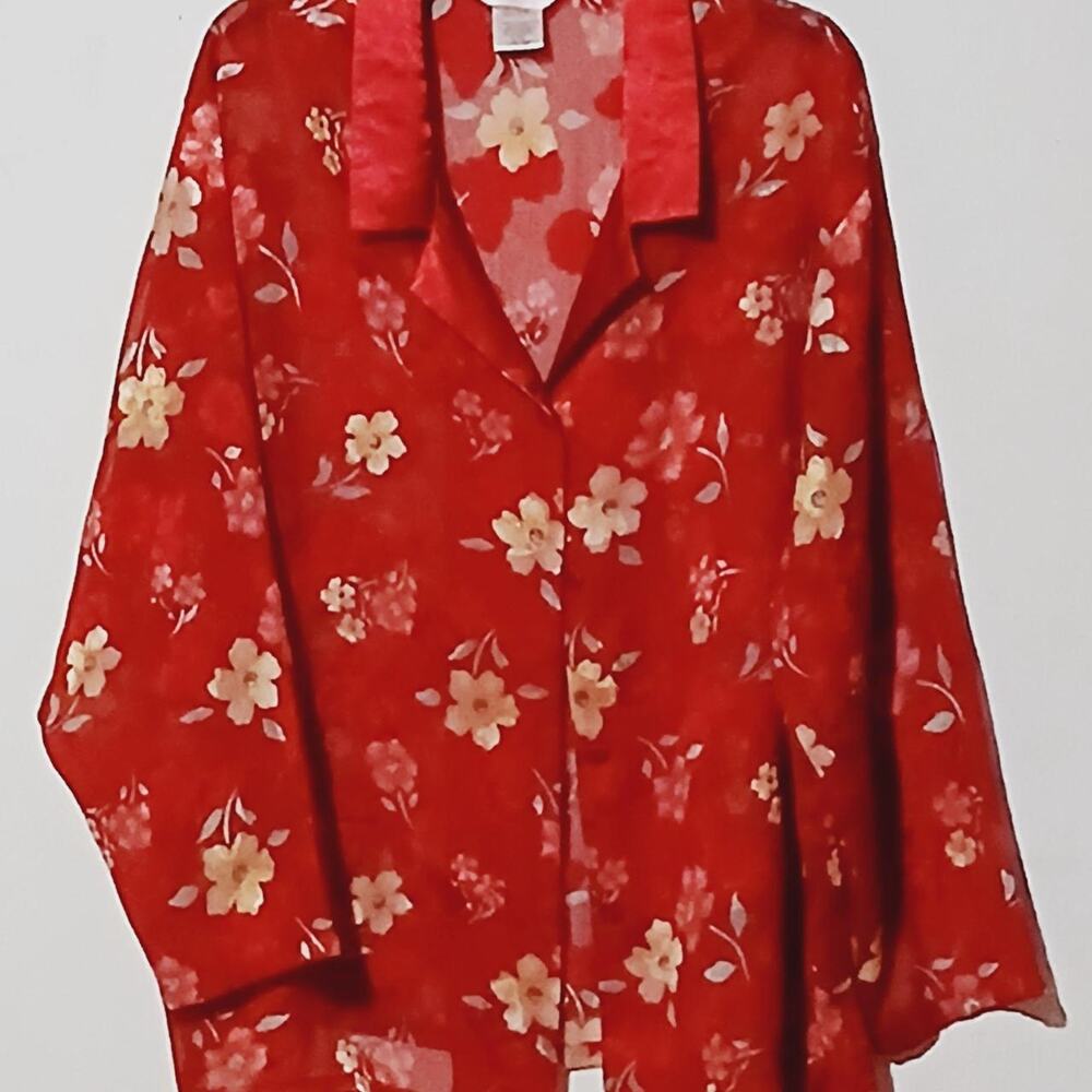 Plus Size Women's Sheer Red Floral Blouse